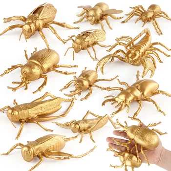 zlati velika velikost Insektov model Slika Figurice igrače plastične Simulacije kriket Uang čebel Pajek Lopata hrošč otrok Izobraževalne igrače