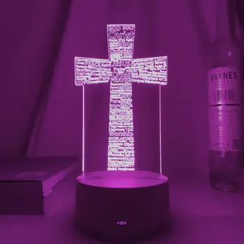 7 barv Jezus Križ 3D LED Nočna Lučka za veliko Noč Soba Dekor Darila Križ Optično Iluzijo Vere Desk namizne Svetilke Noč