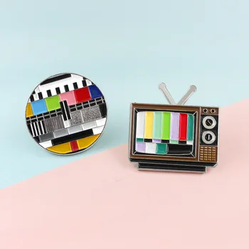 Vintage TV Pin Ni Signala V 80. letih River Pin Biti Riotous z Barvno Mavrico Broška Modni Nakit po Meri Značko Spomina Darilo