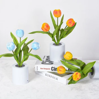 Tulip Postelji Spati Lahka Akumulatorska LED Tabela Luči 2-orodje Svetlost Umetnostne Obrti, Okraski, Darila Dom Dekor za Rojstni dan