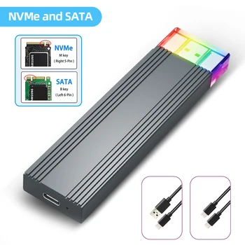 M. 2 SSD NVME M2 hdd Primeru Ohišje 10gbps RGB, Dual USB-A, USB-C Adapter za PCIE NVMe NGFF SATA M/B Tipka SSD Trdi Disk Polje
