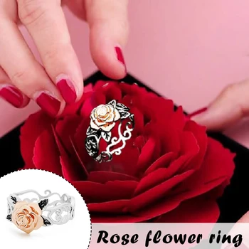 Vedno Rose Obroč za Ženske Dekle 3D Poroko Posla Rose Cvet Ljubezni Nakit Obljuba Prstan FS99