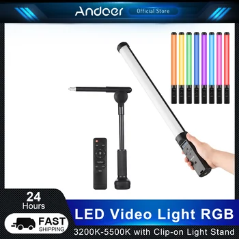 Andoer LED Video Luč RGB z Clip-on Lahka Stojalo Svetlobe Palico 3200K-5500K Vlog za Živo Izdelek Portrait Photography