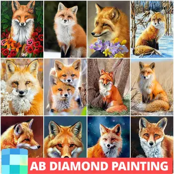 AB Vaje Diamond Vezenje Fox prišlekov Mozaik, Art Kompleti Diamond Slikarstvo Živali Celoten Kvadratni Prečni Šiv Doma Dekoracijo