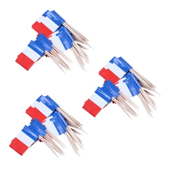 Veliko 150 Kos Mini Lesene Zobotrebec Z Zastavo Za Dekor Strank Sadje, Pecivo - Francija (Modra, Bela, Rdeča)