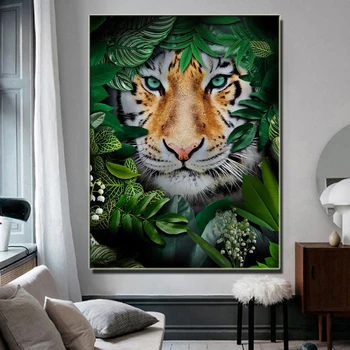Tiger & zeleni listi Diamond Vezenje džungle serije Diamond Slikarstvo živali Celotno Vaje Mozaik Sliko Nosorogovo Y734