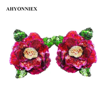 AHYONNIEX 12 x 10,5 cm 3D Vrtnico Rdečo Vezenino Cvet Obliž Dobro Kakovost Nalepke Na Oblačilih
