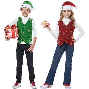 California Kostume Kid ' s Holiday Telovnik Zelena Rdeča Otrok Fantje Dekleta Božični Kostum s Klobuk