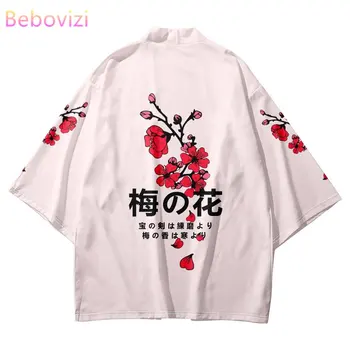 Japonski Slog Cvet Plum Blossom Tiskanja Kimono Priložnostne Plaži Jopico Vrhovi Ženske Moški Ulične Samurai Haori Yukata