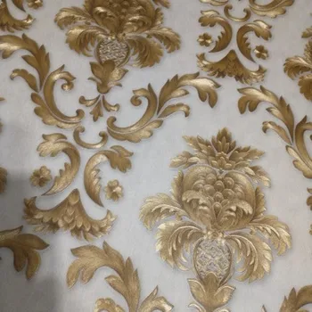 Bež-siva, Zlata Teksturirane Luksuzni Klasičnih Damasta Ozadje Spalnica, Dnevna Soba Doma Dekor Nepremočljiva Vinil PVC Wall Paper Roll