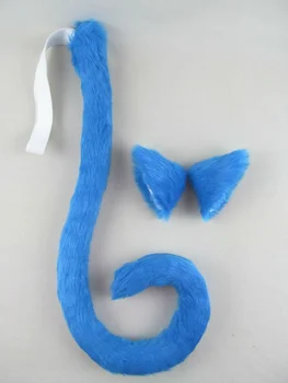 Modra Neko mačka ušesa mačka plišastih rep nastavite Anime Cosplay Fancy Oblačenja Noša Halloween 50 cm