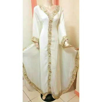Bela Georgette Dubaj Maroko tam kaftan Farasha Abaya Obleko Dolgo Obleko Žensk Evropski in Ameriški Modni Trend