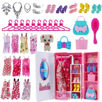 NK 1 Komplet 30 CM Princesa Moda Zložljiva Hišna Kabinet Čevelj Vrečko Oblačil Obešalnik Za Različne Barbie Pribor Lutka Otroka Darilo