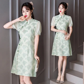 Kitajski Tradicionalni Čipke Qipao Obleko Poletje Novi Retro Slim Sodobne Izboljšano Žensk Cheongsam