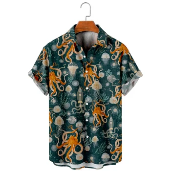 Molilulu Moda za Moške Vintage Oblačila Meduze Hobotnica Tiskanja Retro Hawaiian Kratek Sleeve Majica za moške, ženske top Majica