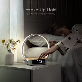 Dotik namizne Svetilke z Brezžični Polnilnik Noč Svetlobe z Uro Wake-Up Light 3 Stopnje Svetlosti LED Nočna Lučka za Spalnico