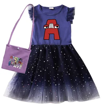 Baby Dekleta Abeceda Lore Obleke Otroci Oblačila Karneval Cosplay Kostum Rojstni dan Otrok Božično zabavo Princesa Obleko+torba