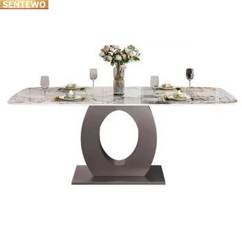 Oblikovalec Razkošje jedilnico Marmorja Rock Slab jedilno mizo set 4 stoli mesa de jantar jasli marbre iz Nerjavečega jekla, zlata, znanja
