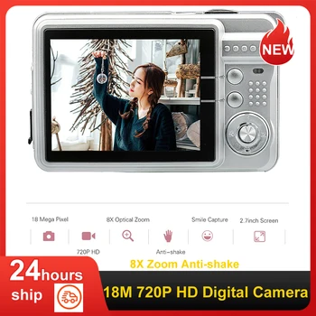 Prenosni 720P Digitalni Fotoaparat, Video Kamera 18MP Foto 8X Zoom Anti-shake z Carry Bag USB Kabel za Polnjenje, za Otroke, Najstnike