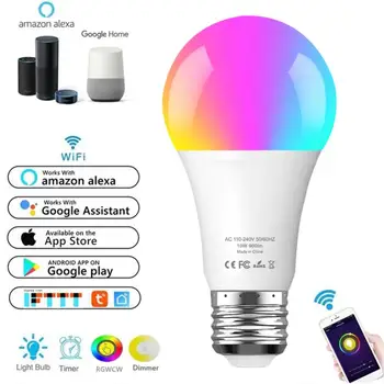 A19 Doma Wifi Smart LED Žarnica 10W WiFi Daljinski upravljalnik 900LM RGBW Zatemniti Nastavljiv Barve za Alexa/googlova Domača stran Smart Življenje
