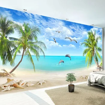 Po meri vseh Velikosti Zidana Ozadje 3D Kokosovo Drevo Plaži Seascape Photo Steno Papir, Dnevna Soba, TV, Kavč Spalnica v Ozadju Stene 3 D