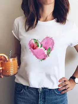 Ženske Poletne T Graphic Tee Priložnostne majice Ženske Oblačila Akvarel Ljubezen Srce Srčkan Print Mode Kratek Rokav Obleke