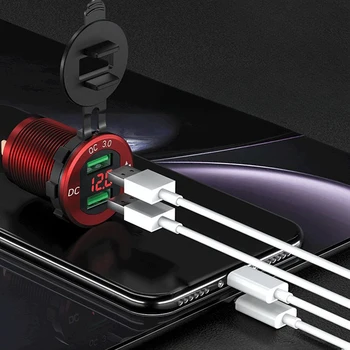Inteligentni QC3.0 USB Hitri Polnilnik z Dvojno Podporo Vtičnico za izmenični Tok 12/24V 60 cm Univerzalni Kabel Za Honda Nssan Toyota VW Audi