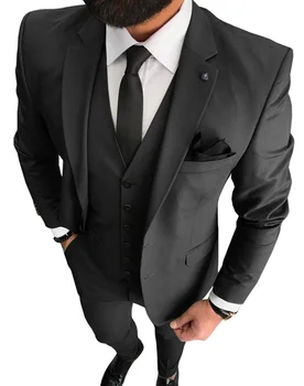 2023 Blac Meri Najboljši Moški Nositi Ženina Tuxedos Black River Groomsman Poročne Obleke, Poslovne Obleke, 3 Kosi(Suknjič+Hlače+Telovnik)