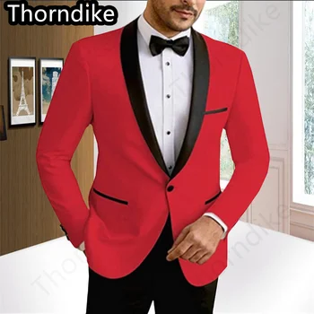 Thorndike 2 Kosov Moške Obleke Ženina Tuxedos Rdeče Moške Poročne Obleke Maturantski Oče In Fant Tuxedos (Suknjič+Hlače) po Meri