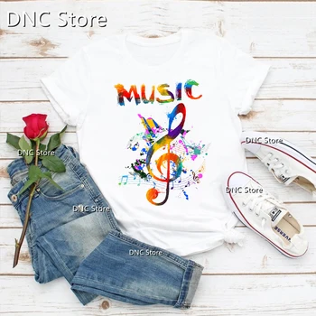 moda za ženske majice Funky violinski ključ Glasba Kul glasba, grafike tshirt ples ljubitelje glasbe t-shirt femme belo srajco vrhovi