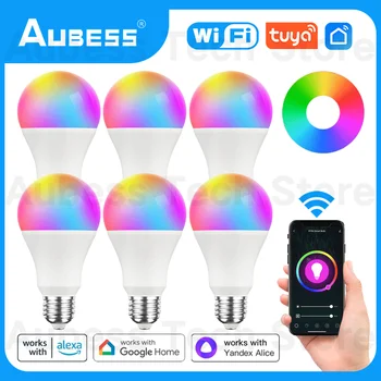 15W WiFi Smart Žarnice B22 E27 LED Žarnica Delo Z Tuya Alexa googlova Domača stran 100-240V RGB+CW Zatemniti časovna Funkcija Barvo Balona