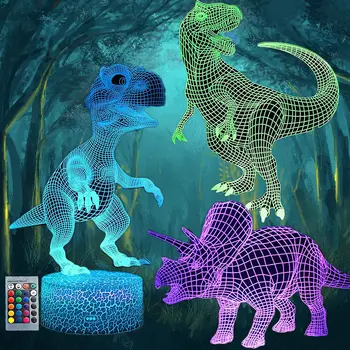 3D Dinozaver Noč Svetlobe S 3 Vzorci in 16 Barvah Spreminjanje namizne Svetilke z Daljinskim upravljalnikom Fantje in Dekleta Spalnica Dekor