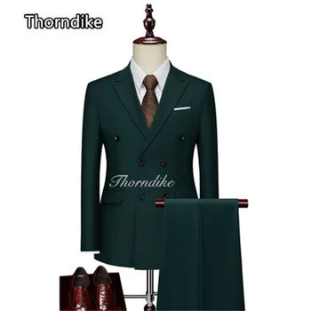 Thorndike Temno Zelena Slim Moške Obleke 2023 Lep Poročni Groomsmen Ženina Tuxedos Stranka Maturantski Podjetja 2 Kos(Suknjič+Hlače+Kravato)