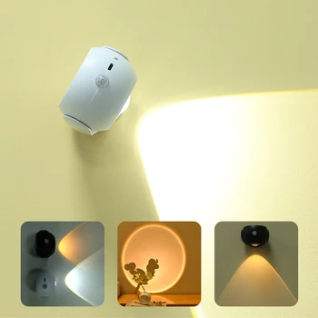 LED Svetilka Sunset Senzor Gibanja Ponoči Luči USB Polnjenje Zatemnitev Stenska Svetilka Pod Kabinet Luč Za Spalnice Omaro Stopnicah Razsvetljavo