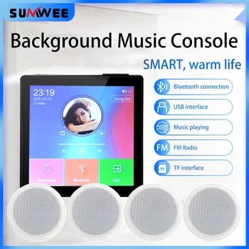 4-Palčni Mini Celoten Zaslon Dotaknite se možnosti Brezžično Bluetooth Smart Home 25 w Stereo Glasbeni Zvočniki Sound Sistem, 4-Kanalni Ojačevalnik Steno