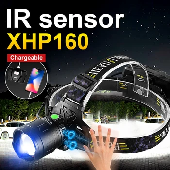 XHP160 Ultra Močna LED Žaromet Glava Senzorja Kolesarska Svetilka LED Smerniki 18650 baterijo Napolnite USB Žarometi Glavo Baklo Luči