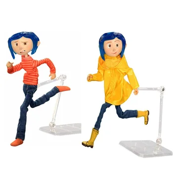 NECA CORALINE Coraline v Črtasto Majico & Jeans / v Rumen dežni Plašč Akcijska Figura, PVC Toy Model Lutka Zbirka Darilo